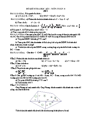 Bộ đề kiểm tra học kỳ I môn Toán Lớp 8 (Có đáp án)