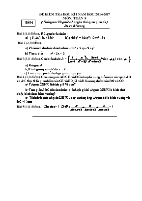 Bộ đề kiểm tra học kỳ I môn Toán Lớp 8 - Năm học 2016-2017 (Có đáp án)