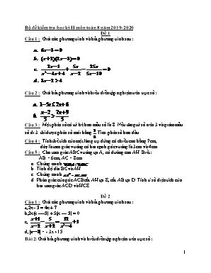 Bộ đề kiểm tra học kỳ II môn Toán 8 - Năm học 2019-2020