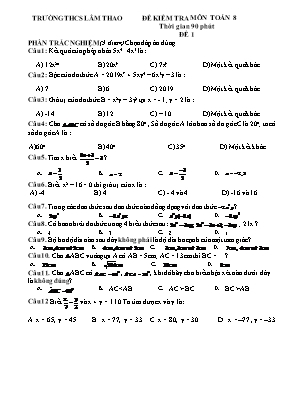 Bộ đề kiểm tra môn Toán Lớp 8 - Trường THCS Lâm Thao (Có đáp án)