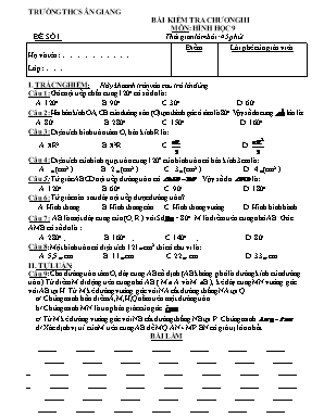 Bộ đề kiểm tra một tiết Chương III môn Hình học Lớp 9 - Trường THCS Ân Giang