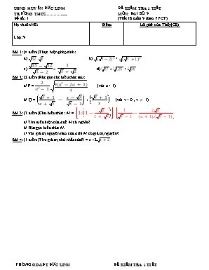 Bộ đề kiểm tra một tiết môn Đại số Lớp 9 - Tiết 18 - Phòng giáo dục và đào tạo huyện Đức Linh