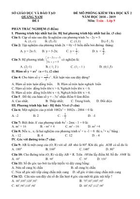 Bộ đề mô phỏng kiểm tra học kì II môn Toán Lớp 9 - Năm học 2018-2019 - Sở giáo dục và đào tạo Quảng Nam