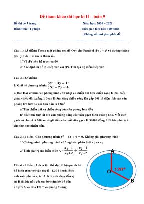 Bộ đề tham khảo thi học kì II môn Toán Lớp 9