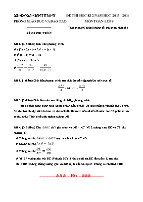 Bộ đề thi học kỳ II môn Toán Lớp 8 - Năm học 2019-2020 - Phòng giáo dục và đào tạo quận Bình Thạnh