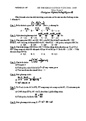 Bộ đề thi khảo sát chất lượng đầu năm môn Toán Lớp 9
