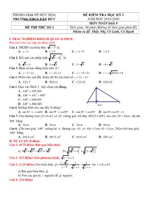Bộ đề thi thử học kì I môn Toán Lớp 9 - Năm học 2019-2020 - Trường THCS Tân Đức