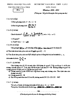 Bộ đề thi thử tuyển sinh Lớp 10 THPT môn Toán - Lần 1 - Năm học 2018-2019 - Trường THCS Nga Thái (Có đáp án)