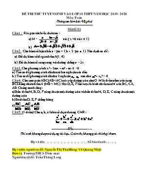 Bộ đề thi thử tuyển sinh vào Lớp 10 THPT môn Toán - Năm học 2019-2020 - Trường THCS Thủy Mai (Có đáp án)