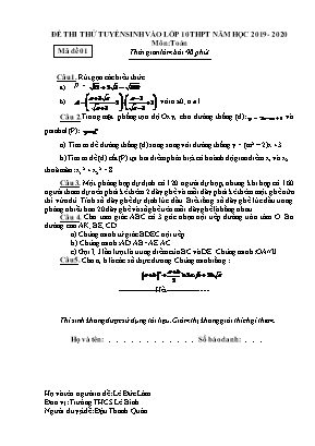 Bộ đề thi thử tuyển sinh vào Lớp 10 THPT môn Toán - Năm học 2019-2020 - Trường THCS Lê Bình (Kèm đáp án)
