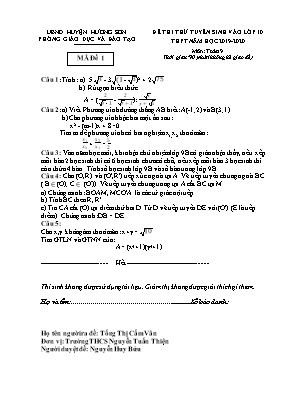 Bộ đề thi thử tuyển sinh vào Lớp 10 THPT môn Toán - Năm học 2019-2020 - Trường THCS Nguyễn Tuấn Thiện (Có đáp án)