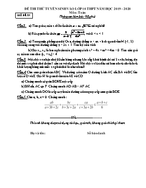 Bộ đề thi thử tuyển sinh vào Lớp 10 THPT môn Toán - Năm học 2019-2020 - Trường THCS Bằng Phúc (Có đáp án)