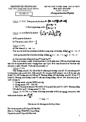 Bộ đề thi thử tuyển sinh vào Lớp 10 THPT môn Toán - Năm học 2019-2020 - Trường THCS Sơn Hồng (Có đáp án)