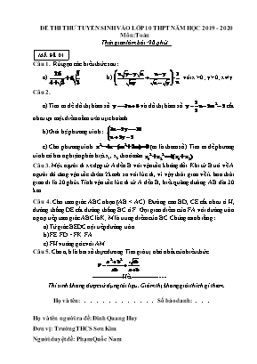 Bộ đề thi thử tuyển sinh vào Lớp 10 THPT môn Toán - Năm học 2019-2020 - Trường THCS Sơn Kim (Có đáp án)