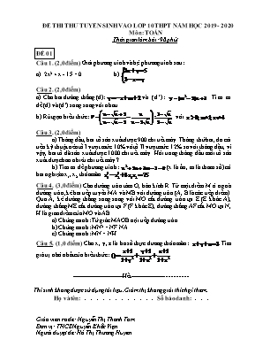 Bộ đề thi thử tuyển sinh vào Lớp 10 THPT môn Toán - Năm học 2019-2020 - Trường THCS Nguyễn Khắc Viện (Có đáp án chi tiết)