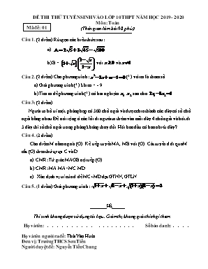 Bộ đề thi thử tuyển sinh vào Lớp 10 THPT môn Toán - Năm học 2019-2020 - Trường THCS Sơn Tiến (Có đáp án)