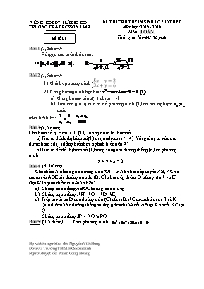 Bộ đề thi thử tuyển sinh vào Lớp 10 THPT môn Toán - Năm học 2019-2020 - Trường THCS Sơn Lĩnh (Có đáp án)