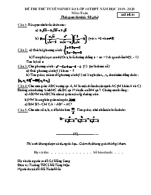 Bộ đề thi thử tuyển sinh vào Lớp 10 THPT môn Toán - Năm học 2019-2020 - Trường THCS Hồ Tùng Mậu