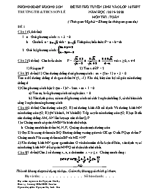 Bộ đề thi thử tuyển sinh vào Lớp 10 THPT môn Toán - Năm học 2019-2020 - Trường THCS Sơn Lễ (Có đáp án)