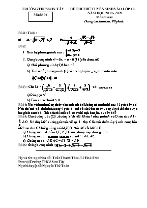 Bộ đề thi thử tuyển sinh vào Lớp 10 THPT môn Toán - Năm học 2019-2020 - Trường THCS Sơn Tây (Có đáp án)