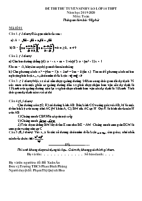 Bộ đề thi thử tuyển sinh vào Lớp 10 THPT môn Toán - Năm học 2019-2020 - Trường THCS Phan Đình Phùng (Có đáp án)