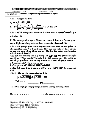 Bộ đề thi thử tuyển sinh vào Lớp 10 THPT môn Toán - Năm học 2019-2020 - Trường THCS Phổ Diệm (Có đáp án)