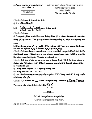 Bộ đề thi thử vào Lớp 10 THPT môn Toán lần 2 - Năm học 2019-2020 - Phòng giáo dục và đào tạo Hương Khê (Có đáp án)