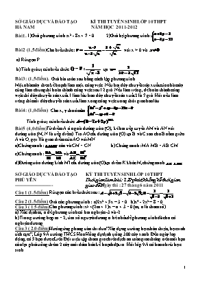 Bộ đề thi tuyển sinh Lớp 10 THPT môn Toán các tỉnh - Năm học 2011-2012