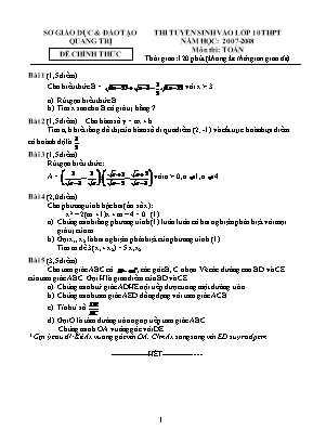 Bộ đề thi tuyển sinh vào Lớp 10 THPT môn Toán tỉnh Quảng Trị
