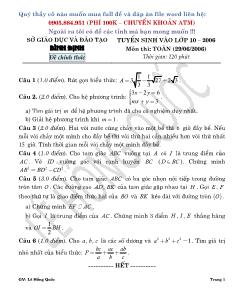 Bộ đề tuyển sinh vào Lớp 10 THPT tỉnh Bình Định - Lê Hồng Quốc