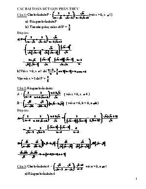 Các bài toán rút gọn phân thức - Đại số Lớp 9