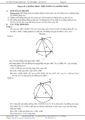 Các chuyên đề Hình học Lớp 9 - Chuyên đề 2: Đường tròn - Tiếp tuyến của đường tròn - Lương Anh Văn