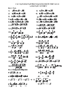 Các dạng bài tập phần Đại số ôn thi vào Lớp 10 THPT