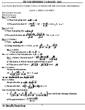 Các dạng bài toán có khả năng có trong đề thi vào Lớp 10 môn Toán - Năm học 2019- 2020 (Tham khảo) - Nguyễn Thanh Hưng