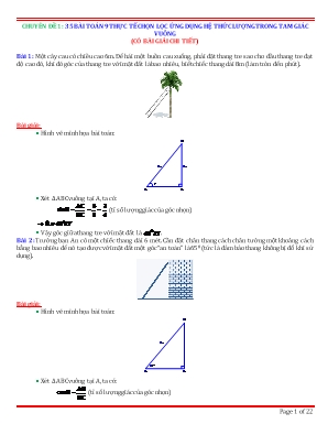 Chuyên đề: 35 Bài toán 9 thực tế chọn lọc ứng dụng hệ thức lượng trong tam giác vuông (Có bài giải chi tiết)