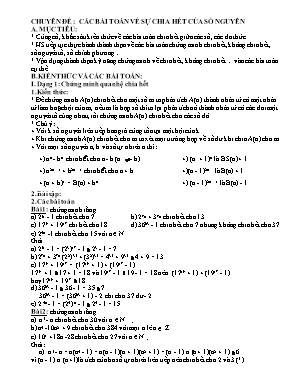 Chuyên đề Đại số Lớp 8: Các bài toán về sự chia hết của số nguyên