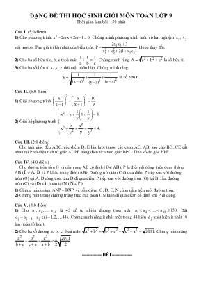 Dạng đề thi học sinh giỏi môn Toán Lớp 9
