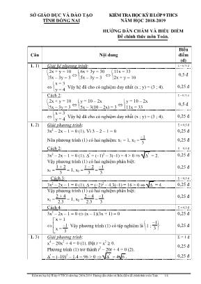Đáp án đề kiểm tra học kì II môn Toán Lớp 9 - Năm học 2018-2019 - Sở giáo dục và đào tạo tỉnh Đồng Nai