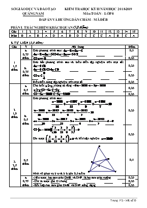 Đáp án đề kiểm tra học kỳ I môn Toán Lớp 8 - Năm học 2018-2019 - Sở giáo dục và đào tạo Quảng Nam - Đề B