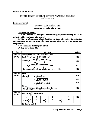 Đáp án đề thi tuyển sinh Lớp 10 THPT môn Toán - Năm học 2008-2009 - Sở giáo dục và đào tạo Phú Yên (Có đáp án)