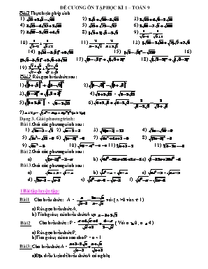 Để cương ôn tập học kì 1 môn Toán Khối 9