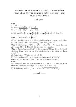 Đề cương ôn tập học kì I môn Toán Lớp 9 - Đề 1 - Năm học 2018-2019 - Trường THPT chuyên Hà Nội Amsterdam