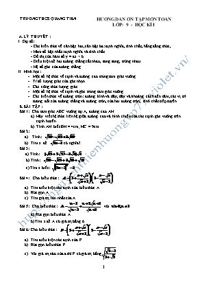 Đề cương ôn tập học kì I môn Toán Lớp 9 - Năm học 2019-2020 - Trường THCS Quang Tiến