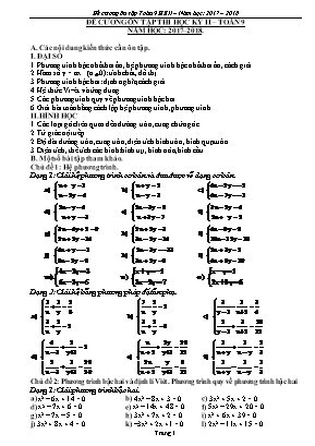 Đề cương ôn tập học kì II môn Toán Lớp 9 - Năm học 2017-2018