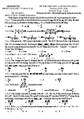 Đề dự kiến chọn học sinh giỏi cấp trường đợt I môn Toán Lớp 9 - Năm học 2019-2020