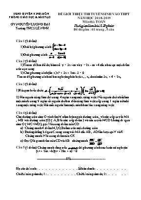 Đề giới thiệu thi tuyển sinh vào Lớp 10 THPT môn Toán - Năm học 2018-2019 - Nguyễn Lương Đại (Có đáp án)