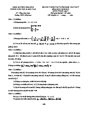Đề giới thiệu thi tuyển sinh vào Lớp 10 THPT môn Toán - Năm học 2018-2019 - Tống Duy Linh (Có đáp án)