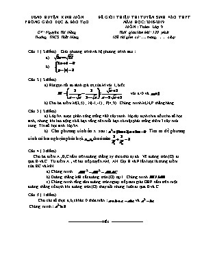 Đề giới thiệu thi tuyển sinh vào THPT môn Toán Lớp 9 - Năm học 2018-2019 - Nguyễn Thị Hằng (Có đáp án)