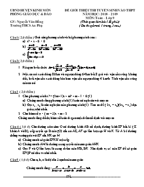 Đề giới thiệu thi tuyển sinh vào THPT môn Toán Lớp 9 - Năm học 2018-2019 - Nguyễn Văn Hồng (Có đáp án)
