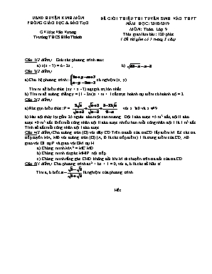 Đề giới thiệu thi tuyển sinh vào THPT môn Toán Lớp 9 - Năm học 2018-2019 - Mạc Văn Vương (Có đáp án)